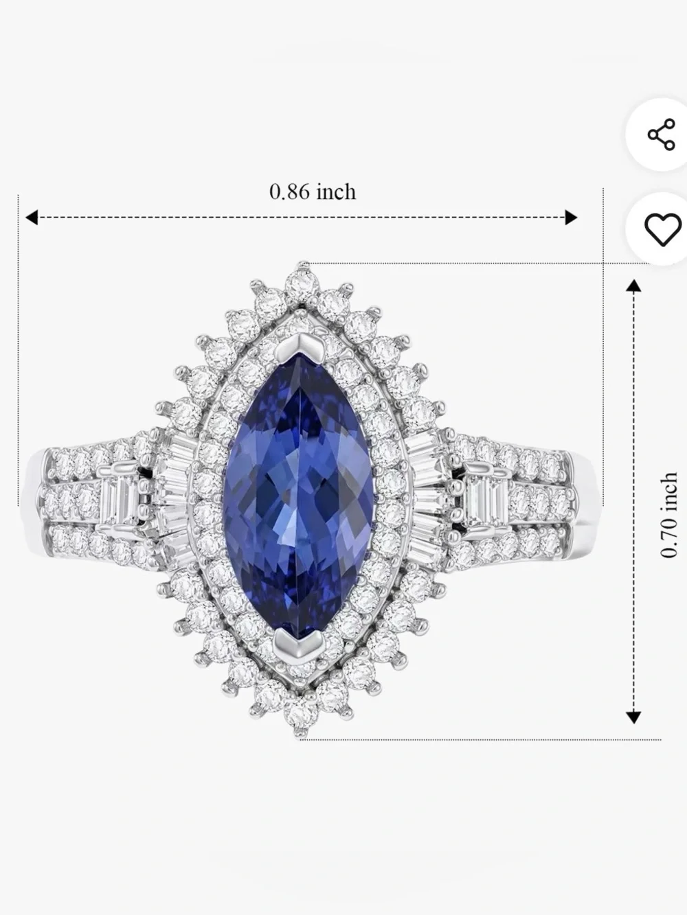 D'Joy Women’s Tanzanite/Diamond 1.50 ctw Halo Ring Sterling Silver Size 6 New